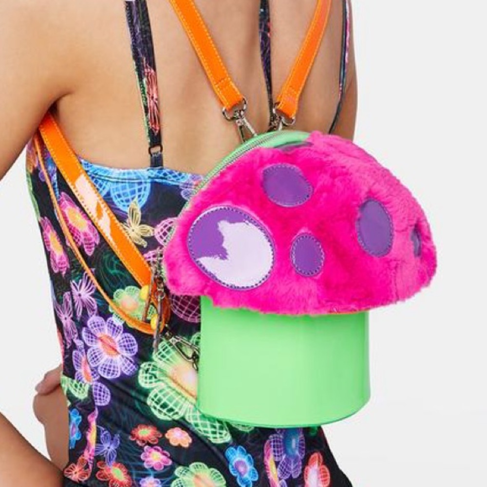 Dolls Kill Vibrant Pink and Green Mushroom Bag - Raver Girl Y2K - Picture 6 of 9